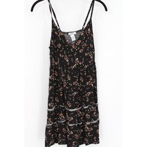 Rue21 Dress Womens Small Black Floral Tiered Sleeveless Sundress Mini Boho Rayon